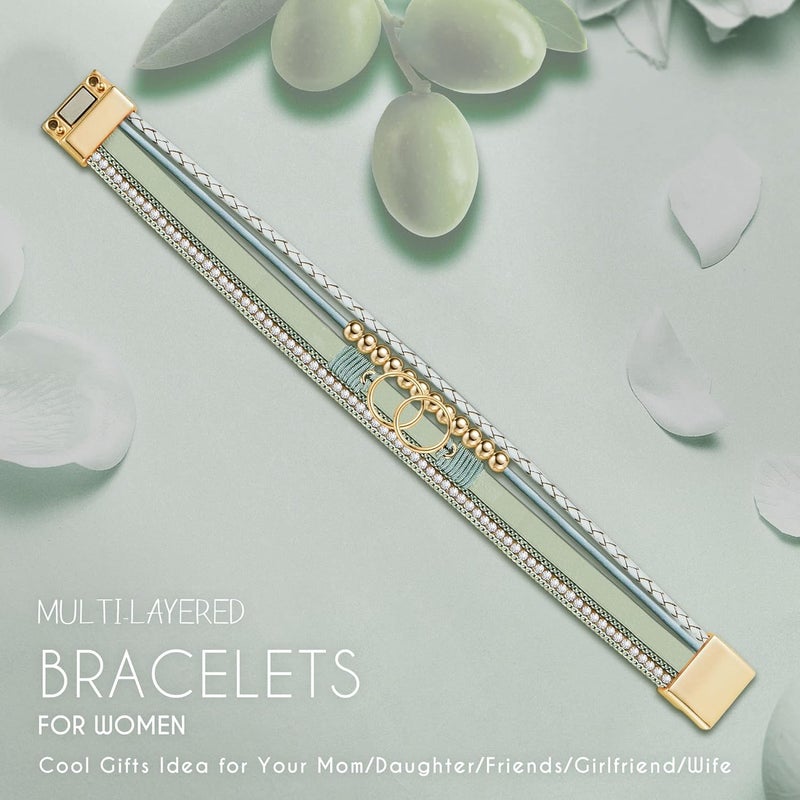 Btysun Bracelets for Women，Valentines Day Gifts for Her Teens Leather Bracelets for Women Mothers Day Gifts for Mom Birthday Gift Inspirational Gift for Daughter Wrap Bracelet Sister Friend Teen Girl Gift Layered Christmas Jewelry - Image 2